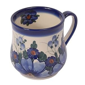 Traditional Polish Pottery, Handcrafted Ceramic Drop-shaped Mug (350 ml /12.3 fl oz), Boleslawiec Style Pattern, Q.102.PASSION