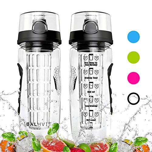 Preisvergleich Produktbild Balhvit Trinkflasche, [BPA Frei Tritan] Auslaufsicher Trinkflaschen Sport, Kunststoff Wasserflasche mit Fruchteinsatz & 1-Click-öffnet Flip Top, Wasser Flasche Ca. 1L, Sportflasche