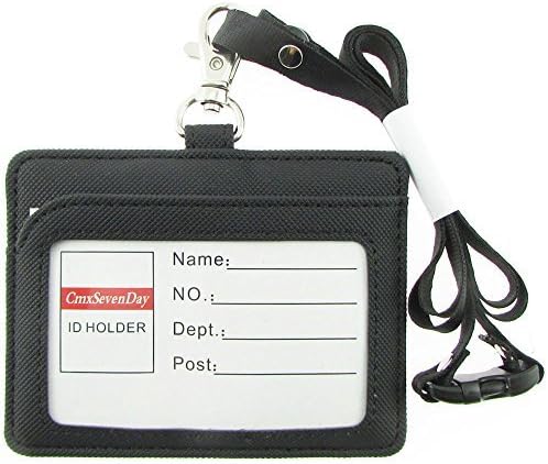 Cmxsevenday A7929 2-Sided Pu Leather ID Card Holder with 1 ID Window and 1 Card Slot, Horizontal Style - Black