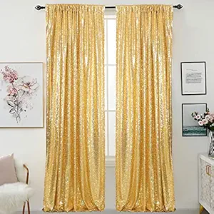 Helaku Sequin Backdrop Gold Sequin Backdrop Gold Sequin Backdrop Curtain 2 Sequin Backdrop, 2Pcs 2.5x8FT