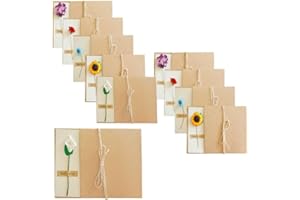 CZAKOMIX 10 Pcs Cartes de Vœux de Fleurs Séchées DIY, Cartes de Remerciement de Voeux, Cartes Postales Décorées de Fleurs Séchées, pour Noël, Anniversaire,Saint-Valentin (5 Fleurs Séchées Différentes)