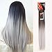 S-noilite Ombre One Piece Clip in Hair Extensions 25"(64cm) Dip Dye Straight Dark Brown to Silver Gray