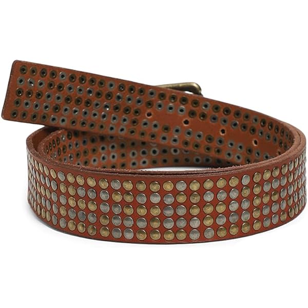 Brown Studded Genuine Leather Belt for Men – Western Cowboy Biker