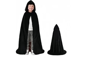 HenfuME Capa Negra Con Capucha,Capas Halloween Mujer Terciopelo suave,Capa Negra Disfraz Largo,Disfraz Halloween NiñO Adulto Para Carnaval Fiesta Disfraces Para Cosplay De Bruja Vampiro Mago 110cm