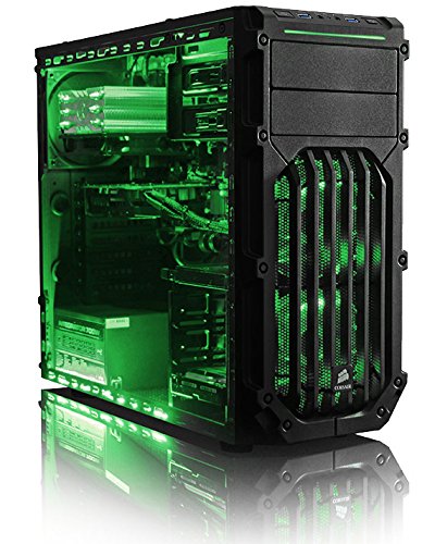 VIBOX Centre 4S Gaming PC – 4,0GHz AMD FX Quad-Core Prozessor, GTX 1050 GPU, Super, Desktop Gamer Computer mit Spielgutschein, Grün Innenbeleuchtung, lebenslange Garantie* (3,8GHz (4,0GHz Turbo) Superschneller AMD FX 4300 Quad-Core Prozessor CPU, Nvidia GeForce GTX 1050 2GB Grafikkarte GPU, 16GB DDR3 1600MHz RAM, 1TB (1000GB) SATA III HDD 7200rpm Festplatte, Raijintek Aidos Air CPU Kühler, 400W 85+ Netzteil, Corsair Carbide Spec-03 LED Gaming Gehäuse, AM3+ Mainboard, Ohne Windows Betriebssystem) - 2