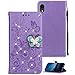 Produktbild Leder Hülle mit iPhone XR, Bling Glitzer Diamant Strass Cover Brieftasche Case mit KunstLeder Schutz-Hülle mit Kartenfach Kredit Karten Geldklammer Hülle im Schmetterling Look für iPhone XR