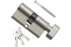 Bwintech 1 pz 30T/30mm Euro Cilindro in Ottone, 60mm Pomello/Chiave con 3 Chiavi Standard in Ottone,Anti-Picking, Anti-drilling, Anti-Snap, Anti-urto, Finitura Nichel Satinato