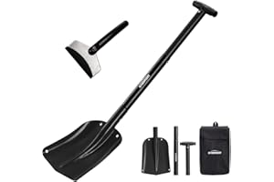 OVERMONT Retractable Snow Shovel with Ice Scraper Aluminum Lightweight Utility Portable Collapsible Shovel Mud for Car, Camping, and Garden