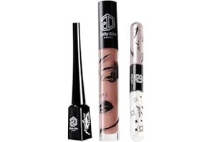 JOLLY DIM MAKEUP Jolly Dim by Inglot Kit de maquillage pour yeux et lèvres, Pêche dorée. Eyeliner Argenté et noir. Gloss Marron charbonneux 2. Maquillage pour yeux et brillance Gris clair 1