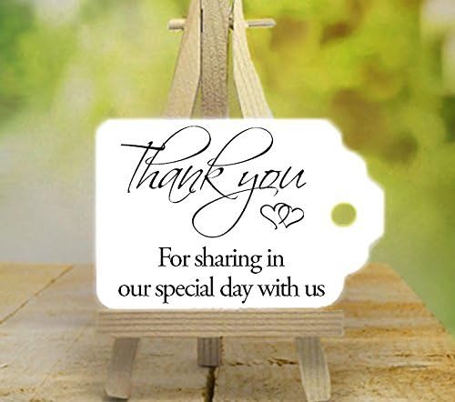 50pcs"Thank you for sharing our special day" Scalloped Shape Favours Gift Luggage Tags With Gold Ribbon. Perfect for Wedding, Birthday, Party, Baby Shower and Gifts. – SCGLD