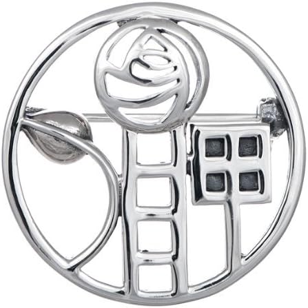 Sterling Silver Rennie Mackintosh brooch - SIZE: 29mm 6gms. Gift boxed Premium quality round silver brooch 9104/HN