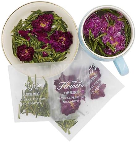 QSSM 100% Organic Loose Green Tea and Flower Tea Floral Herbal Chinese Tea Premium Food Petals Natural Ingredients No Additives Help You Reduce Stress (Green Tea+Rose Tea, 10 Bags)
