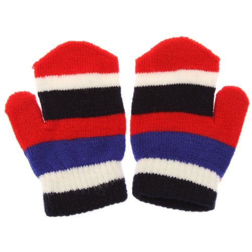 Kids Mittens ** FREE UK POST** Children Magic Mitts Striped One Size Fits All Quality Winter Value Kids Gloves (RED STRIPE)