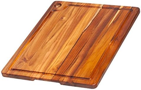 Teak Cutting Board - Rectangle Edge Grain Board With Corner Hole And Juice Canal (18 x 14 x .75 in.) - By Teakhaus by Teakhaus