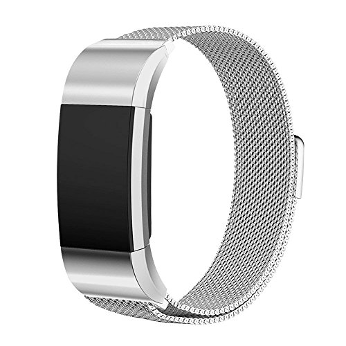 Greatfine Smartwatch Armbänd Ersatz Milanese Band für Fitbit Charge 2 Uhrenarmband (SilverMilan, Large) - 3
