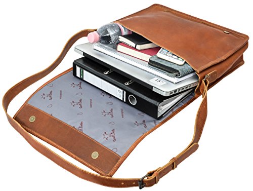 Ledertasche Gusti Leder „Mitch“ Laptop-Tasche Damen Herren Wasserfestes Innenfutter Unitasche Notebook Aktentasche Businesstasche Schultertasche Umhängetasche Groß 15 Zoll 2U4-26-5 - 3