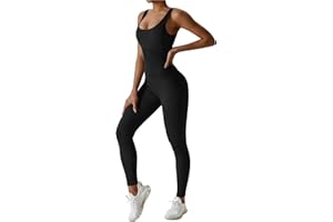 Mayround Women's Yoga Jumpsuits Ribbed Square Neck Bodysuit Sleeveless Workout Outfits Playsuit One Piece Tank Tops Rompers Activewear Skinny Tracksuit