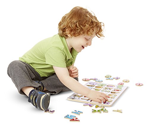 Melissa & Doug Classic Wooden Peg Puzzles (Set of 3) - Numbers, Alphabet, and Colors