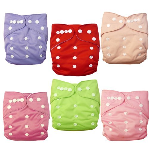 Alva Baby Double Rrows of Snaps 6pcs Pack Fitted Pocket Washable Adjustable Cloth Diaper with 2 Inserts Each (Girl Color)6BM88 (Baby/Babe/Infant - Little ones)