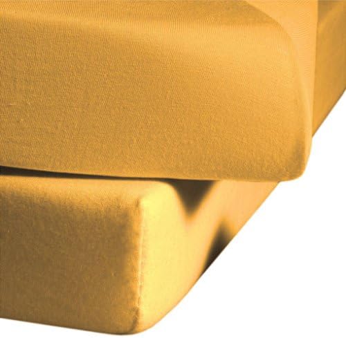 Fleuresse 1115-2349 Jersey Fitted Sheet 100 % Cotton 100 x 220 cm Golden Yellow Elasticated Non-Iron