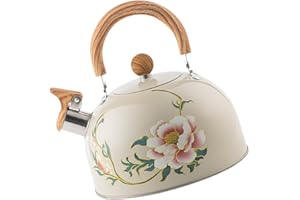 Luxshiny Bollitore Per Il Tè Con Fischio - Teiera In Acciaio Smaltato Floreale Da 3 Litri Con Manico Per Piano Cottura - Stile Vintage