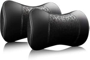 Carodi Auto Leder Nackenkissen, Nackenstütze Kissen, 100% Memory Foam Cervical Support, Komfortable Reise Auto Sitze und Home Office weiche Kissen, schwarz EIN Set (2 Stück) (schwarz)