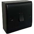 Matt Black 1 Gang Single Light Switch with 32mm Black Surface Pattress Back Box