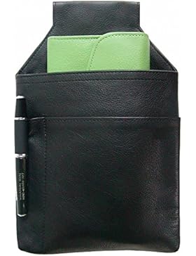 Leder Kellnerbörsen Holster schwarz, Kellnertasche, 3 Fächer für Stift, Börse, Schreibblock, mit Öse, 16x24 cm