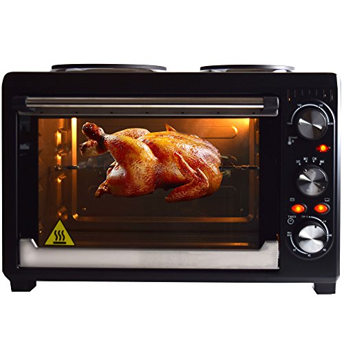 Syntrox Germany 26 Liter Mini Stand Backofen mit Umluft und Drehspieß kleinküche Minieküche mit 2 Kochplatten Miniofen Minibackofen Pizzaofen - 4