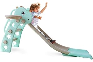 Balakaka Rutsche für Kinder, 3-in-1-Gartenrutsche selbsttragend, innen und außen, mit Basketballkorb, Spielplatz, Kletterrutsche für Jungen und Mädchen (Europäischer Inventar) Grün