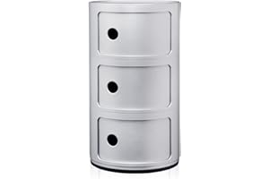 Kartell Componibili Contenitore 3 Elementi, ABS, Base Tonda, Argento, 32 x 32 x 58.5 cm