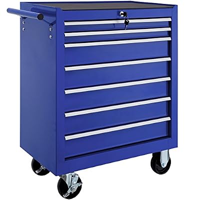TecTake Chariot d'atelier servante à outils | 7 tiroirs spacieux verrouillables | -diverses modèles- (Bleu | No. 402801)