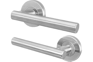 EAI Internal Door Handle Satin Nickel | 1 Pair Satin Lever on Rose Round Handles | Oliena Range