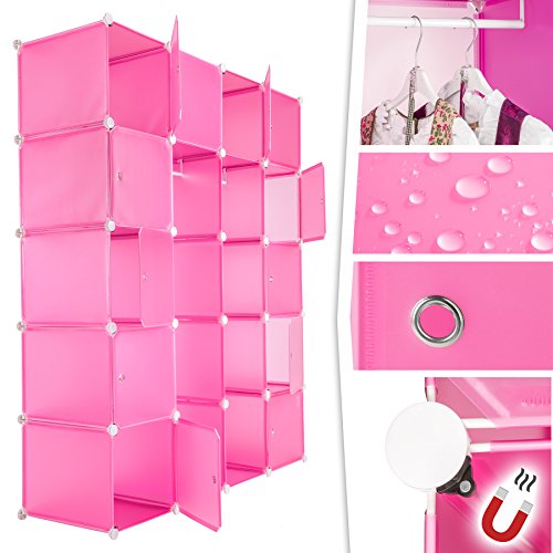 TecTake XXL Steckregal Kleiderschrank Schrank Regal Kunststoff mit Kleiderstange 147x47x183cm pink - 4