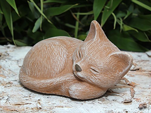 Steinfigur Katze schlafend in Terrakotta, Figur, Deko, Steinguss - 2
