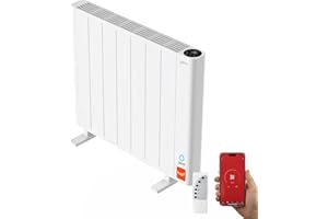 YOEVU | Radiador electrico bajo consumo | 1500W | Compatible con Alexa | Control app y WiFi, pantalla digital, temporizador, modos ECO y Confort | Calefacción eficiente, Blanco
