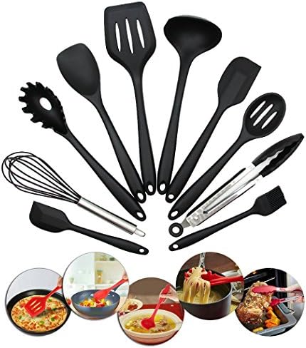 Kitchen Tools Utensils 10 PCS Kitchen Baking Cooking Tools Cookware Gadgets with Turner, Large Spatula, Small Spatula, Basting Brush, Whisk, Pasta Fork, Spoonula, Tong, Slotted Spoon, Ladle