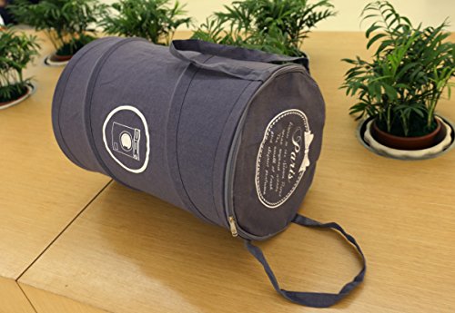 FuXing Faltbar Wäschekorb Polyester Baumwolle Runden Kleidung Wäschekorb Tasche Pop-up Wäschebox Wäschesäcke Wäschekörbe Wäschesammler Wäschetruhe Wäschesack Aufbewahrungsbehälter 13.8 * 19.7 Zoll (Grau) - 4