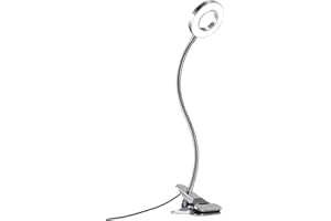 EYOCEAN LED-Leselampe, dimmbare Klemmleuchte für Bettkopfteil, Schlafzimmer, Büro, 3 Modi & 10 Dimmstufen, flexibles Klemmlicht,Inklusive CE Adapter, 8W, Silber