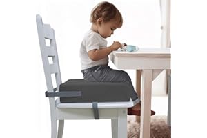 KBIBCK Asiento Elevador para Niños, Alzador Silla para Niños Comer, Elevador Silla para Niños Comer, Creciente Niños Cojín para Mesa de Comedo con 2 Correas Ajustables y Base Antideslizante (Gris)