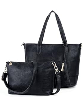 UTO Damen Handtasche Set 3 Stücke Tasche PU Leder Shopper klein Schultertasche Geldbörse Riemen