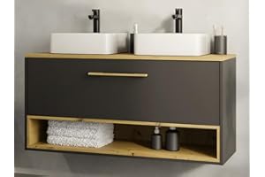 VENTE-UNIQUE SHOWER DESIGN Mueble de baño suspendido Antracita con Doble Lavabo - 120 cm - YANGRA