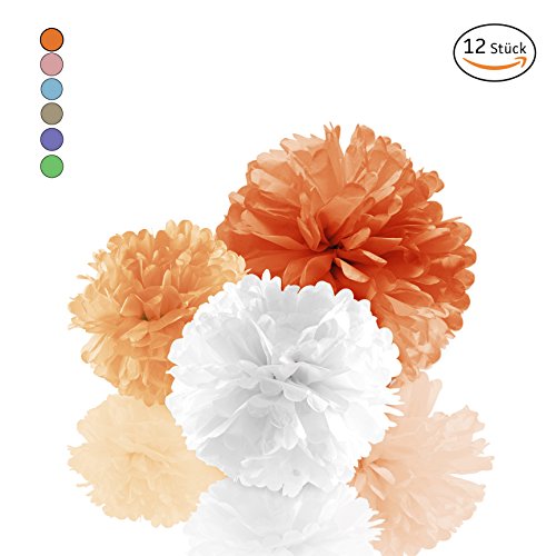 Amazy Seidenpapier Pom Poms (12er Set) – Wunderschöne Seiden Deko-Kugeln zum Aufhängen (Orange)