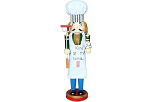 AULUDA 38,1 cm Weihnachts-Dekorativer Nussknacker, Koch mit Grillgabel und Kuchen, handgefertigte Holzpuppenfigur, Sammlerstück, festliches Geschenk, Regale, Tischdekorationen