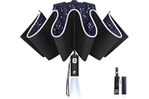LAMA Składany parasol, odwrócony parasol, wiatroszczelny, mocny, automatyczne otwieranie/zamykanie, anty-UV, kompaktowy, przenośny parasol podróżny z paskami odblaskowymi na deszcz, słońce