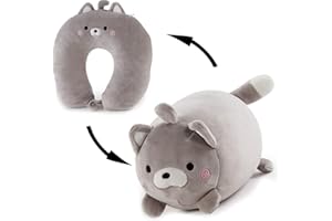 JFAN Poduszka podróżna 2 w 1 poduszka podróżna na szyję w kształcie litery U z transformacją zwierząt do samochodu, biura, poduszki powietrznej, kota