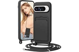 BENTIACC Handykette Silikon Hülle für Google Pixel 9/9 Pro mit Band, Handyhülle mit Kartenfach, Abnehmbar Kordel Kette, Stoßfeste Schutzhülle für Google Pixel 9/9 Pro (Mattschwarz)