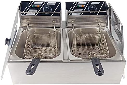 TaiMei Electric Fryer Deep Fryer Commercial 2500W/5000W 10L/20L Countertop Fat Chip Stainless Steel (5000W Double Tank)