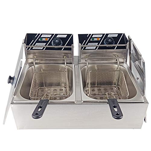 TaiMei Electric Fryer Deep Fryer Commercial 2500W/5000W 10L/20L Countertop Fat Chip Stainless Steel (5000W Double Tank)
