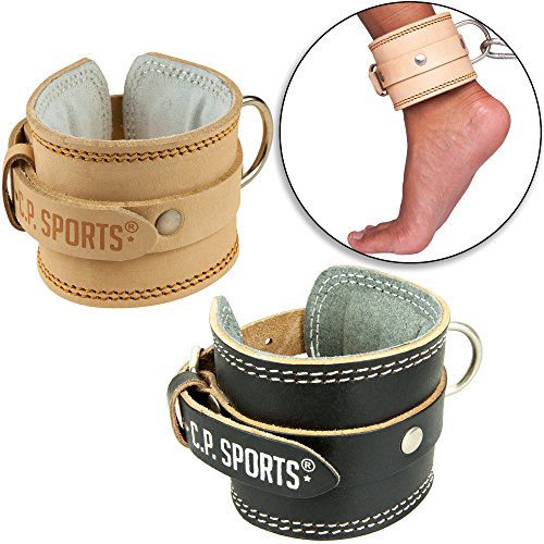 C.P. Sports Zughilfen Fußschlaufe Leder Gepolstert, Natur, Kabelzugturm, Kraftstation extra weiche Polsterung